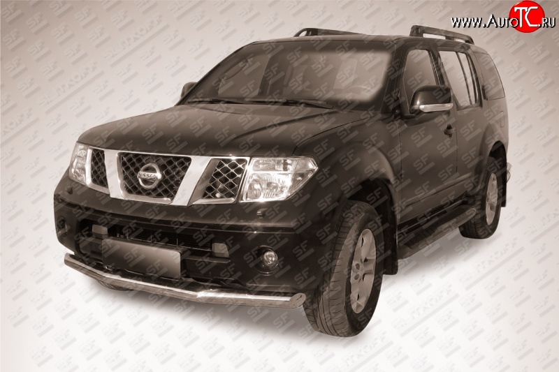 13 499 р. Одинарная защита переднего бампера из трубы диаметром 76 мм Slitkoff Nissan Pathfinder R51 дорестайлинг (2004-2007) (Нержавейка, Полированная)  с доставкой в г. Майкоп