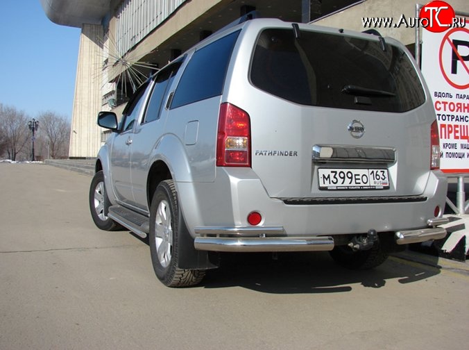 12 699 р. Защита заднего бампера углы d63 мм Металл Дизайн Nissan Pathfinder R51 дорестайлинг (2004-2007) (полированная нержавейка)  с доставкой в г. Майкоп