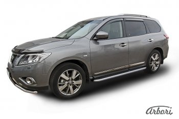Защита штатных порогов с листом Arbori (нержавейка, алюминий, d57) Nissan Pathfinder R52 дорестайлинг (2012-2017)