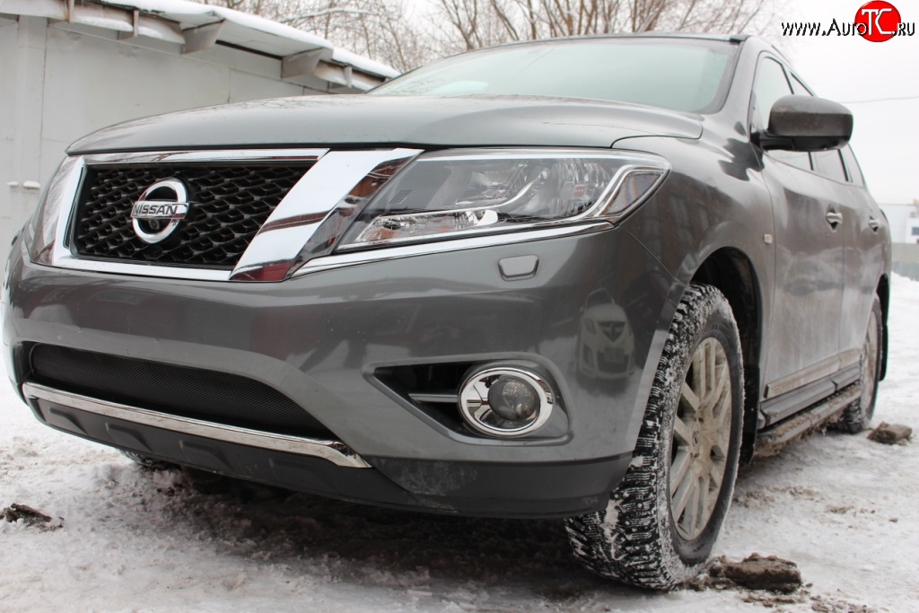 1 469 р. Нижняя сетка на бампер Russtal (черная) Nissan Pathfinder R52 дорестайлинг (2012-2017)  с доставкой в г. Майкоп