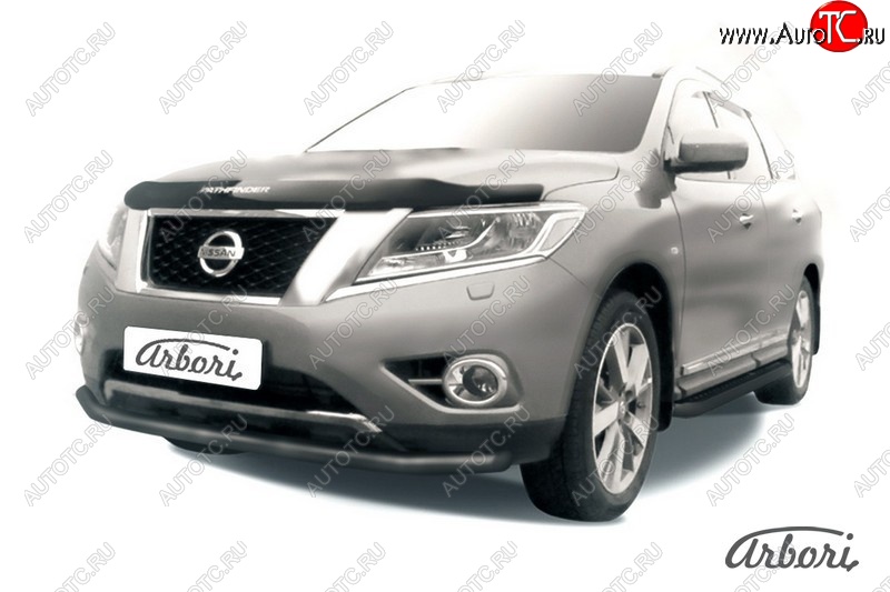 6 749 р. Защита переднего бампера Arbori (черная, 1 труба d57 mm). Nissan Pathfinder R52 дорестайлинг (2012-2017)  с доставкой в г. Майкоп