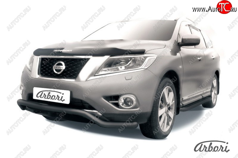 8 279 р. Защита переднего бампера Arbori (волна, черная, 1 труба d57 mm). Nissan Pathfinder R52 дорестайлинг (2012-2017)  с доставкой в г. Майкоп