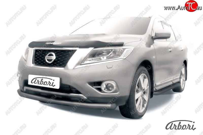7 559 р. Защита переднего бампера Arbori (черная, 1 труба d76 mm). Nissan Pathfinder R52 дорестайлинг (2012-2017)  с доставкой в г. Майкоп