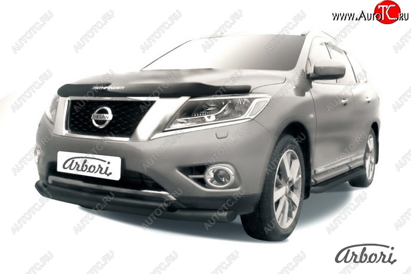 8 999 р. Защита переднего бампера Arbori (черная, 2 трубы d76 и 57 mm) Nissan Pathfinder R52 дорестайлинг (2012-2017)  с доставкой в г. Майкоп