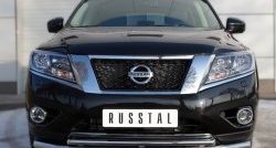 Защита переднего бампера (2 трубыØ63 и 42 мм, нержавейка) SLITKOFF Nissan Pathfinder  R52 (2012-2017) дорестайлинг