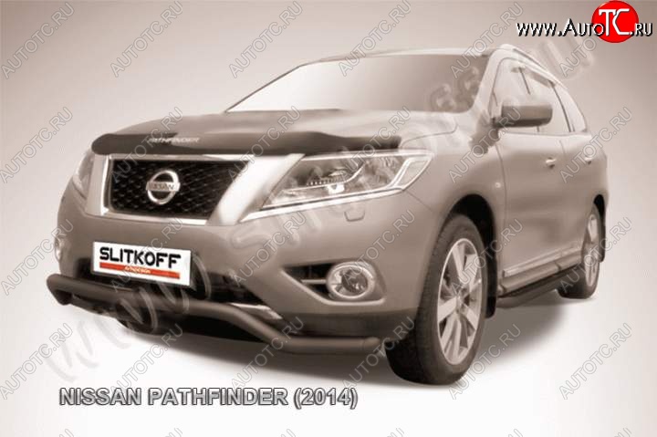 10 999 р. защита переднего бампера Slitkoff  Nissan Pathfinder  R52 (2012-2017) дорестайлинг (Цвет: серебристый)  с доставкой в г. Майкоп