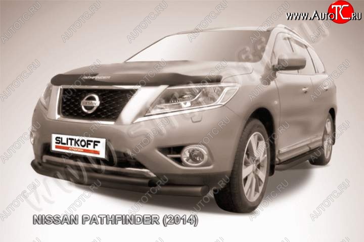 11 999 р. Защита переднего бампер Slitkoff  Nissan Pathfinder  R52 (2012-2017) дорестайлинг (Цвет: серебристый)  с доставкой в г. Майкоп
