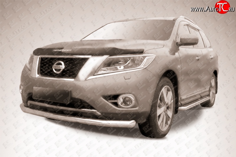 14 499 р. Одинарная защита переднего бампера диаметром 76 мм Slitkoff Nissan Pathfinder R52 дорестайлинг (2012-2017) (Нержавейка, Полированная)  с доставкой в г. Майкоп