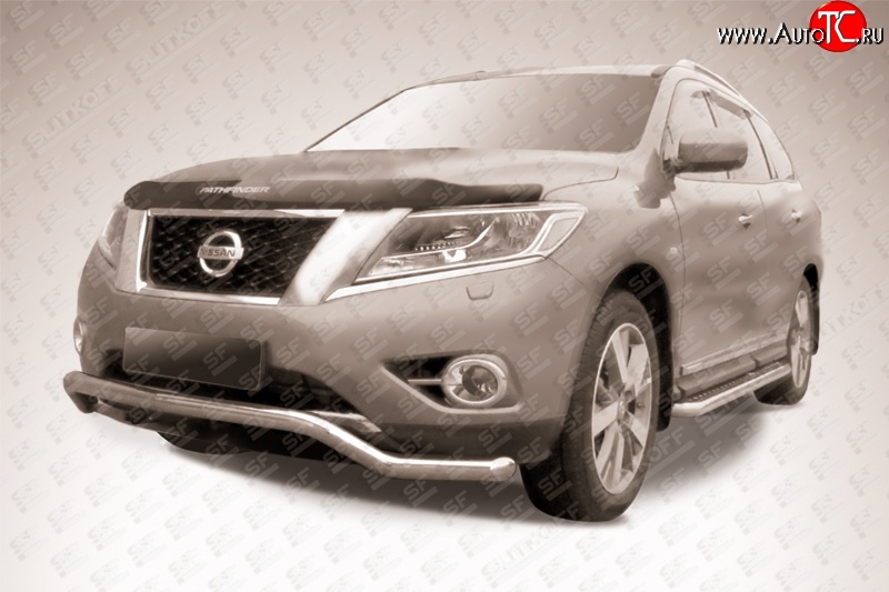 15 949 р. Фигурная защита переднего бампера диаметром 57 мм Slitkoff  Nissan Pathfinder  R52 (2012-2017) дорестайлинг (Нержавейка, Полированная)  с доставкой в г. Майкоп