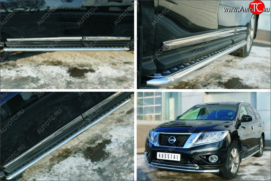 22 999 р. Порожки для ног (Ø42) SLITKOFF  Nissan Pathfinder  R52 (2012-2017) дорестайлинг (лист - алюминий, профиль - сталь)  с доставкой в г. Майкоп