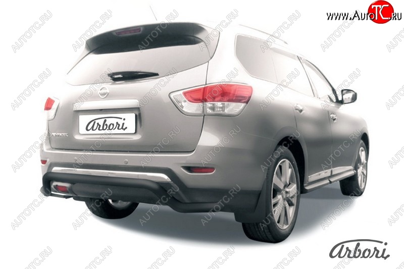 7 559 р. Защита заднего бампера Arbori (волна, черная, 1 труба d57 mm). Nissan Pathfinder R52 дорестайлинг (2012-2017)  с доставкой в г. Майкоп