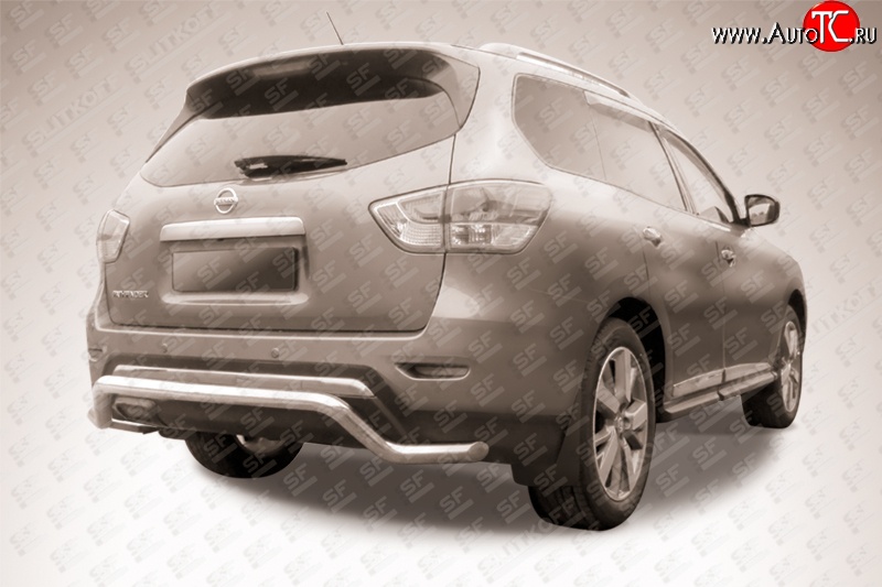 14 499 р. Защита заднего бампера из фигурной трубы диаметром 57 мм Slitkoff  Nissan Pathfinder  R52 (2012-2017) дорестайлинг (Нержавейка, Полированная)  с доставкой в г. Майкоп
