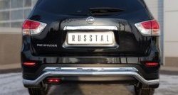 14 799 р. Защита заднего бампера (Ø63 мм волна, нержавейка) SLITKOFF  Nissan Pathfinder  R52 (2012-2017) дорестайлинг  с доставкой в г. Майкоп. Увеличить фотографию 4