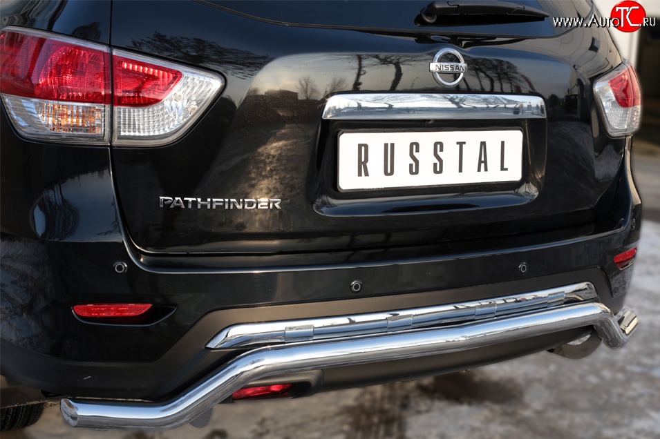 14 799 р. Защита заднего бампера (Ø63 мм волна, нержавейка) SLITKOFF  Nissan Pathfinder  R52 (2012-2017) дорестайлинг  с доставкой в г. Майкоп