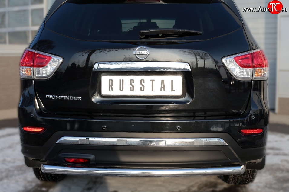 12 649 р. Защита заднего бампера (Ø63 мм, нержавейка) SLITKOFF  Nissan Pathfinder  R52 (2012-2017) дорестайлинг  с доставкой в г. Майкоп