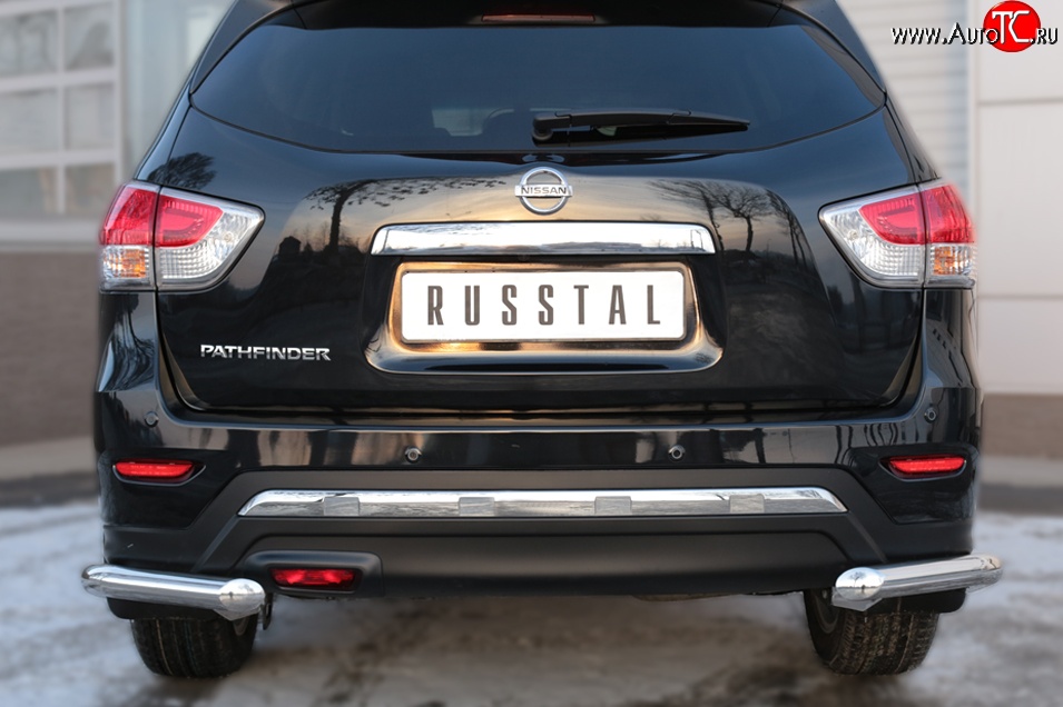 16 349 р. Защита заднего бампера (Ø63 мм уголки, нержавейка) SLITKOFF  Nissan Pathfinder  R52 (2012-2017) дорестайлинг  с доставкой в г. Майкоп