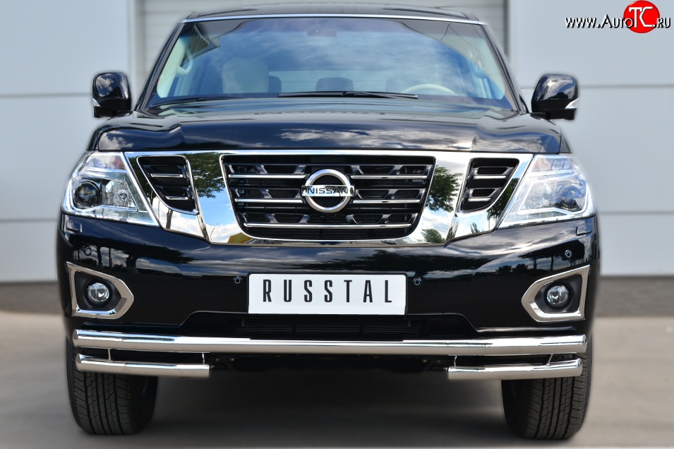 28 899 р. Защита переднего бампера (Ø63 мм с углами, нержавейка) SLITKOFF  Nissan Patrol  6 (2010-2014) Y62 дорестайлинг  с доставкой в г. Майкоп