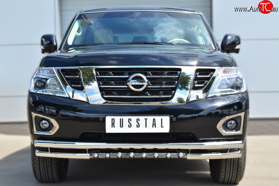 30 999 р. Защита переднего бампера (Ø63 мм с зубами, нержавейка) SLITKOFF Nissan Patrol 6 Y62 рестайлинг (2014-2017)  с доставкой в г. Майкоп