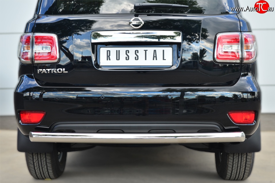 15 249 р. Защита заднего бампера (Ø76 мм, нержавейка) SLITKOFF Nissan Patrol 6 Y62 рестайлинг (2014-2017)  с доставкой в г. Майкоп