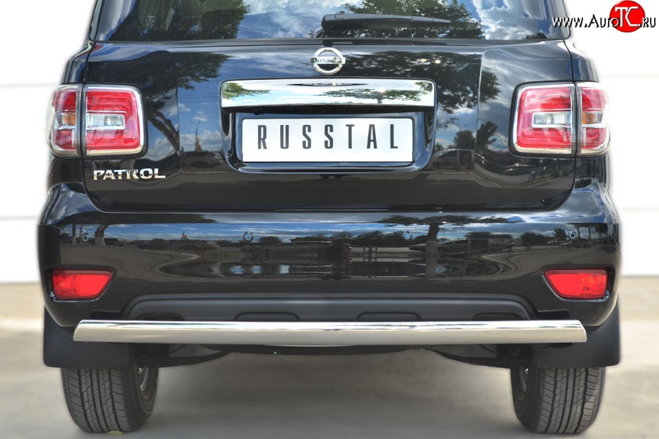 11 599 р. Защита заднего бампера (Ø75x42 мм, нержавейка) Russtal Nissan Patrol 6 Y62 рестайлинг (2014-2017)  с доставкой в г. Майкоп