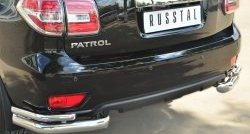 12 899 р. Защита заднего бампера (2 трубы Ø76 и 42 мм уголки, нержавейка) SLITKOFF Nissan Patrol 6 Y62 дорестайлинг (2010-2014)  с доставкой в г. Майкоп. Увеличить фотографию 2