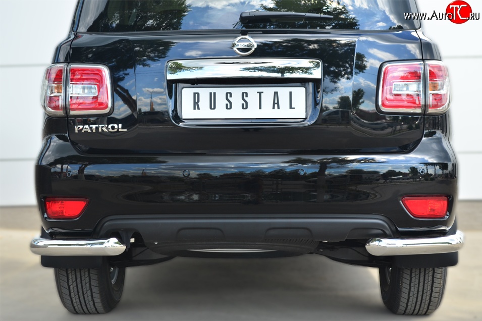 11 999 р. Защита заднего бампера (Ø76 мм уголки, нержавейка) SLITKOFF Nissan Patrol 6 Y62 рестайлинг (2014-2017)  с доставкой в г. Майкоп