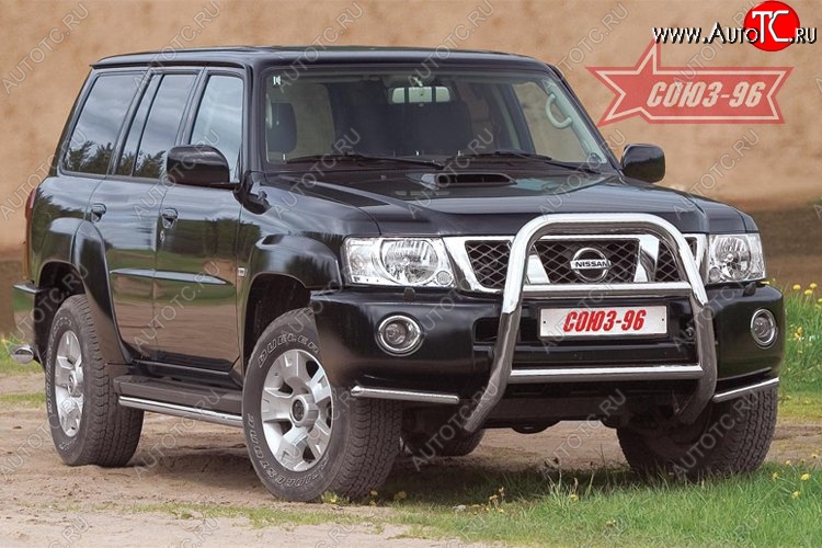 18 449 р. Защита переднего бампера Souz-96 (d76) Nissan Patrol 5 Y61 2-ой рестайлинг (2004-2010)  с доставкой в г. Майкоп