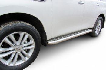 Защита штатных порогов с листом Arbori (нержавейка, алюминий, d76) Nissan Patrol 6 Y62 дорестайлинг (2010-2014)