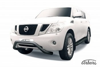 Защита переднего бампера Arbori (низкая - mini, черная, 1 труба d76 mm). Nissan Patrol 6 Y62 дорестайлинг (2010-2014)