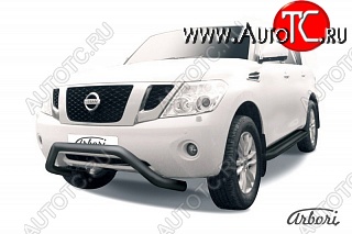 19 439 р. Защита переднего бампера Arbori (низкая - mini, черная, 1 труба d76 mm). Nissan Patrol 6 Y62 дорестайлинг (2010-2014)  с доставкой в г. Майкоп