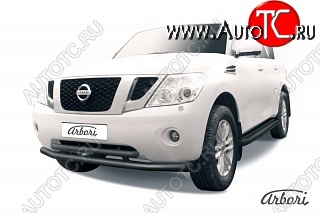 14 039 р. Защита переднего бампера Arbori (черная, 2 трубы d76 и 57 mm) Nissan Patrol 6 Y62 дорестайлинг (2010-2014)  с доставкой в г. Майкоп