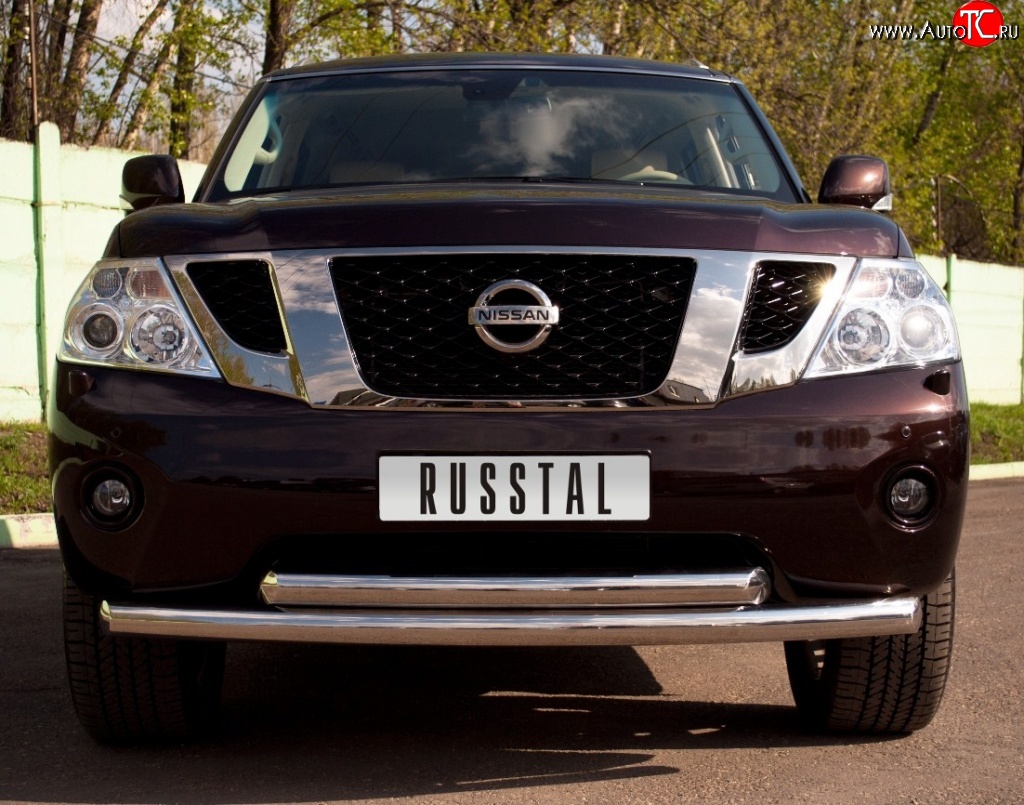23 999 р. Защита переднего бампера (2 трубыØ76 мм, нержавейка) SLITKOFF  Nissan Patrol  6 (2010-2014) Y62 дорестайлинг  с доставкой в г. Майкоп
