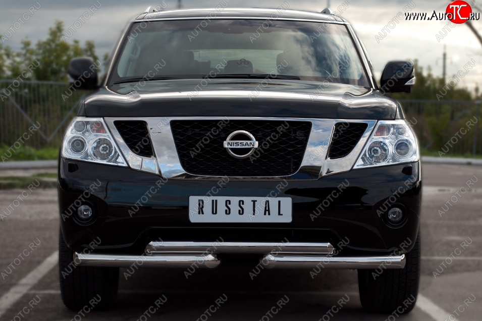 16 849 р. Защита переднего бампера (2 трубы Ø42 мм, нержавейка) SLITKOFF  Nissan Patrol  6 (2010-2014) Y62 дорестайлинг  с доставкой в г. Майкоп
