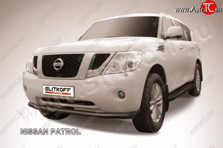 12 649 р. Защита переднего бампер Slitkoff  Nissan Patrol  6 (2010-2014) Y62 дорестайлинг (Цвет: серебристый)  с доставкой в г. Майкоп