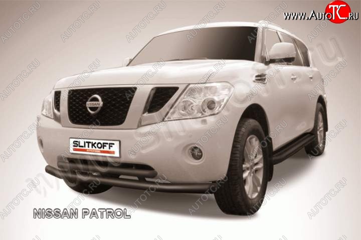 18 849 р. Защита переднего бампер Slitkoff  Nissan Patrol  6 (2010-2014) Y62 дорестайлинг (Цвет: серебристый)  с доставкой в г. Майкоп