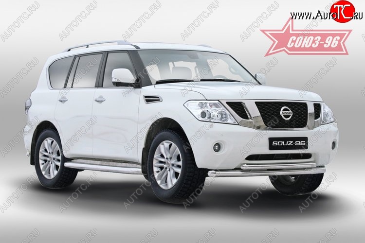23 984 р. Защита переднего бампера двойная Souz-96 (d76/60) Nissan Patrol 6 Y62 дорестайлинг (2010-2014)  с доставкой в г. Майкоп