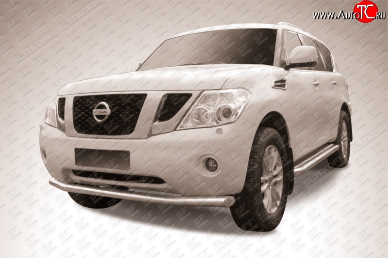 17 799 р. Одинарная защита переднего бампера из трубы диаметром 76 мм Slitkoff Nissan Patrol 6 Y62 дорестайлинг (2010-2014) (Нержавейка, Полированная)  с доставкой в г. Майкоп