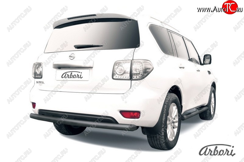 12 059 р. Защита заднего бампера Arbori (черная, 1 труба d76 mm). Nissan Patrol 6 Y62 дорестайлинг (2010-2014)  с доставкой в г. Майкоп