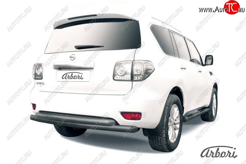 13 769 р. Защита заднего бампера Arbori (черная, 2 трубы d76 mm). Nissan Patrol 6 Y62 дорестайлинг (2010-2014)  с доставкой в г. Майкоп