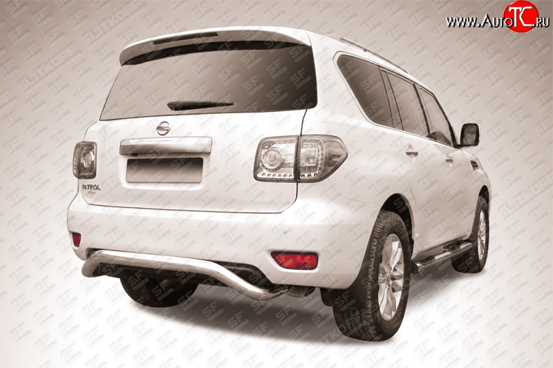 24 799 р. Фигурная защита заднего бампера диаметром 76 мм Slitkoff  Nissan Patrol  6 (2010-2014) Y62 дорестайлинг (Нержавейка, Полированная)  с доставкой в г. Майкоп
