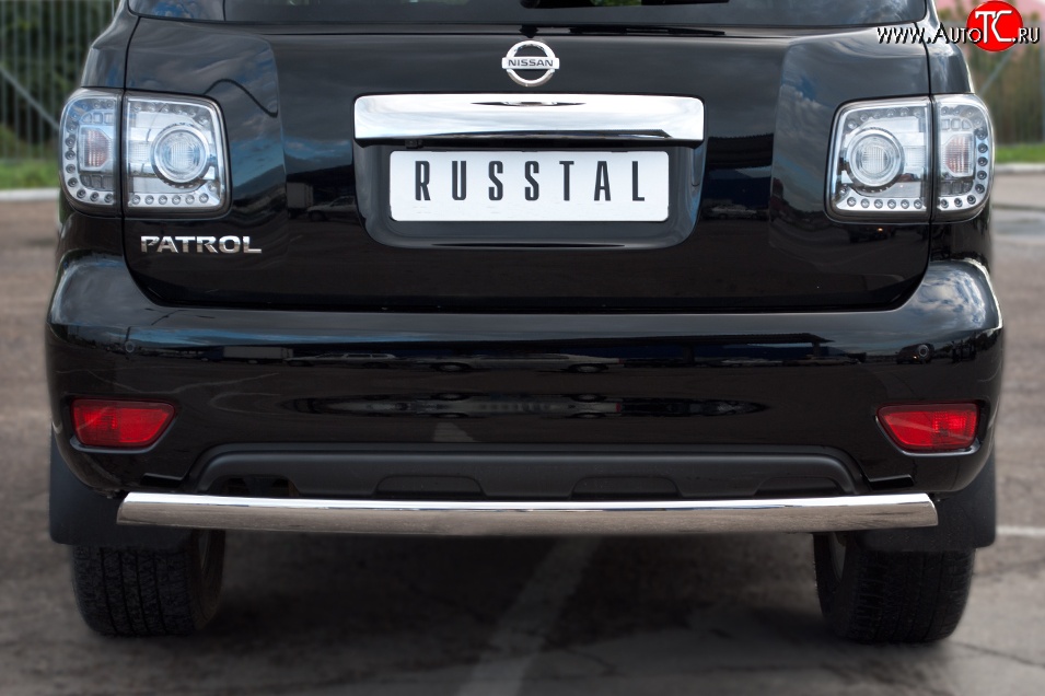 11 599 р. Защита заднего бампера из овальной трубы диаметром 75x42 мм Russtal Nissan Patrol 6 Y62 дорестайлинг (2010-2014)  с доставкой в г. Майкоп
