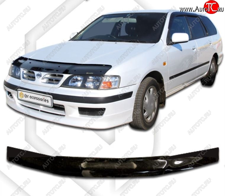 1 899 р. Дефлектор капота CA-Plastiс  Nissan Primera  седан (1995-2000) P11 дорестайлинг (Classic черный, Без надписи)  с доставкой в г. Майкоп