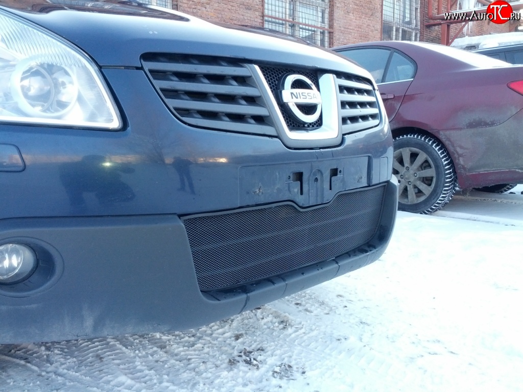 1 469 р. Сетка на бампер Russtal (черная) Nissan Qashqai 1 дорестайлинг (2007-2010)  с доставкой в г. Майкоп