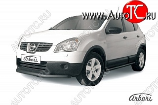 5 939 р. Защита переднего бампера Arbori (короткая, черная, 1 труба d57 mm). Nissan Qashqai 1 дорестайлинг (2007-2010)  с доставкой в г. Майкоп