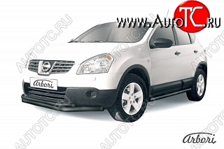 7 703 р. Защита переднего бампера Arbori (черная, 2 трубы d57 и 42 mm) Nissan Qashqai 1 дорестайлинг (2007-2010)  с доставкой в г. Майкоп