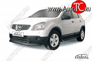 7 199 р. Защита переднего бампера Arbori (черная, 2 трубы d57 и 42 mm) Nissan Qashqai 1 дорестайлинг (2007-2010)  с доставкой в г. Майкоп