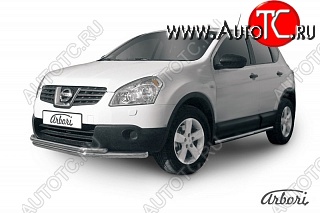 14 579 р. Защита переднего бампера Arbori (нержавейка, 2 трубы d57 и 42 mm) Nissan Qashqai 1 дорестайлинг (2007-2010)  с доставкой в г. Майкоп