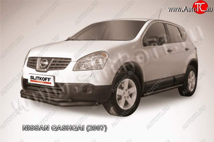 10 299 р. защита переднего бампера Slitkoff  Nissan Qashqai  1 (2007-2010) дорестайлинг (Цвет: серебристый)  с доставкой в г. Майкоп