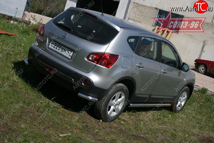7 604 р. Защита заднего бампера из боковых уголков Souz-96 (d60) Nissan Qashqai 1 дорестайлинг (2007-2010)  с доставкой в г. Майкоп