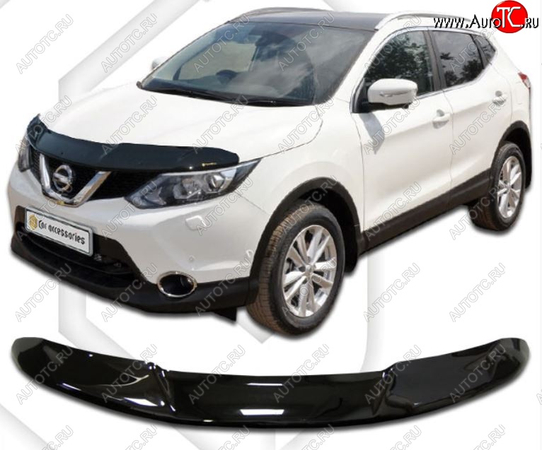 2 159 р. Дефлектор капота CA-Plastic Nissan Qashqai 2 J11 дорестайлинг (2013-2019) (Classic черный, Без надписи)  с доставкой в г. Майкоп